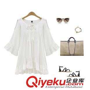 連衣裙 歐洲站  2015夏季新款歐美風大碼女裝胖MM圓領七分袖連衣裙 批發(fā)原始圖片3