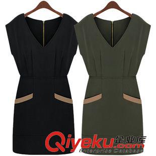 連衣裙 歐美女裝2015夏裝新款收腰顯瘦短袖連衣裙子V領包臀打底連衣短裙