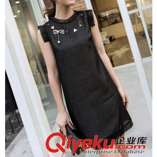 夏季新品7月25 淘寶爆款連衣裙2015夏季新款女裝韓版修身釘珠印花雪紡打底裙直筒原始圖片2