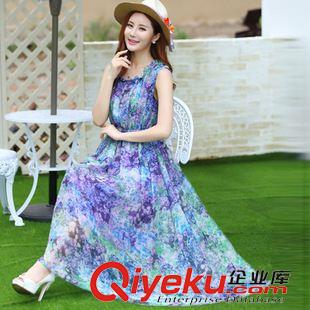 夏季新品7月25 2015夏季新款碎花真絲連衣裙性感露背顯瘦海邊度假波西米亞長裙女原始圖片2