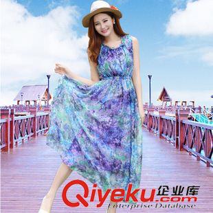 夏季新品7月25 2015夏季新款碎花真絲連衣裙性感露背顯瘦海邊度假波西米亞長裙女原始圖片3