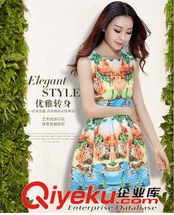 夏季新品7月25 2015夏季新款連衣裙修身氣質(zhì) 歐美印花無袖背心打底裙女裝 批發(fā)原始圖片3