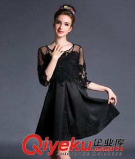 夏季新品7月25 2015夏裝連衣裙兩件套蕾絲鉤花歐美大牌女裝氣質(zhì)蓬蓬禮服裙修身潮原始圖片3