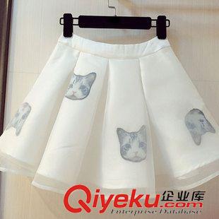 夏季新品7月25 2015夏季新款連衣裙貓咪印花短袖T恤歐根紗高腰蓬蓬半身裙套裝潮原始圖片3