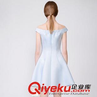夏季新品7月25 2015夏季新品歐美風淡藍色一字肩一字領收腰氣質時尚連衣裙禮服裙原始圖片2