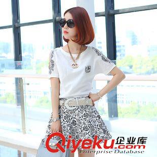夏季新品7月25 2015夏新款時尚小香風(fēng)套裝韓版修身短袖T恤半身裙兩件套連衣裙女原始圖片3