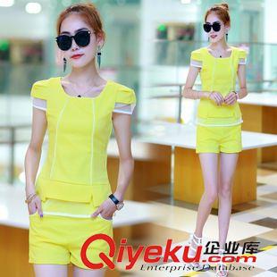 夏季新品7月25 2015夏裝新款小香風(fēng)套裝女韓版時尚休閑氣質(zhì)修身T恤短褲兩件套潮原始圖片3
