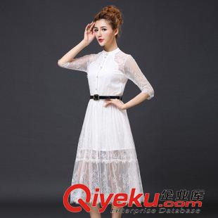 夏季新品7月25 2015歐美dp夏季新款氣質修身顯瘦鏤空中袖蕾絲連衣裙中長款裙子原始圖片2