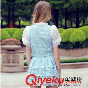 夏季新品7月25 歐洲站新款2015夏季名媛小香風套裝女歐根紗拼接上衣半身裙兩件套原始圖片2