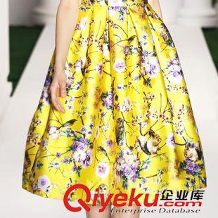 夏季新品7月25 2015裝新款連衣裙蓬蓬裙原創(chuàng)黃色印花大擺無(wú)袖歐美修身打底裙女原始圖片3