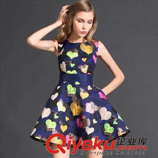 夏季新品7月25 2015夏季新款修身連衣裙歐洲站愛心桃提花韓版小香風(fēng)蝴蝶結(jié)背心裙原始圖片2