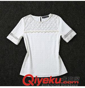 夏季新品7月25 歐美大牌蕾絲鉤花鏤空短袖上衣套裝歐根紗A字裙碎花半身裙兩件套原始圖片3