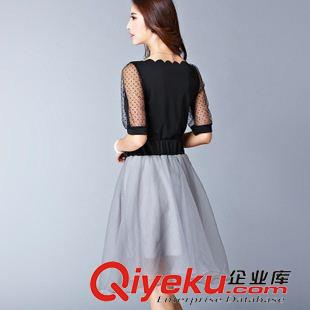 夏季新品7月25 2015夏新款套裝波點(diǎn)網(wǎng)紗拼接T恤蝴蝶結(jié)半裙兩件套連衣裙修身女原始圖片2