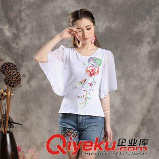 T恤 7333夏裝新款2015民族風女裝  繡花圓領女式短袖T恤