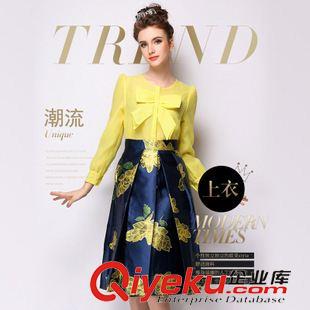 T恤 歐洲站2015夏裝新款寬松圓領(lǐng)T恤歐美條紋雪紡拼接五分袖T恤批發(fā)女