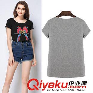 T恤 實拍 歐洲站2015夏季歐美風時尚大牌女裝修身圓領印花高片短袖T恤原始圖片2