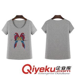 T恤 實拍 歐洲站2015夏季歐美風時尚大牌女裝修身圓領印花高片短袖T恤原始圖片3