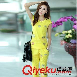 夏季新品7月23 2015夏季新品 款休閑T恤上衣+時(shí)尚條紋哈倫褲套裝百搭時(shí)尚女套裝