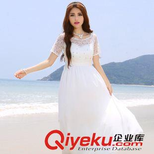 夏季新品7月23 2015春夏新品款韓版沙灘裙婚紗釘珠鑲鉆禮服長(zhǎng)款雪紡連衣裙 實(shí)拍