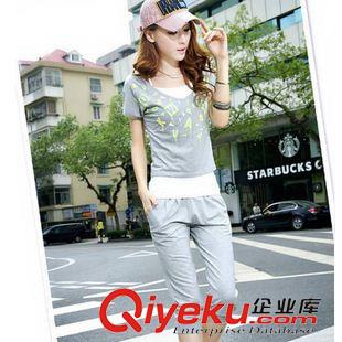 夏季新品7月23 2015春夏季新品款女裝運動短袖套裝韓版修身休閑服圓領三件套現貨原始圖片3