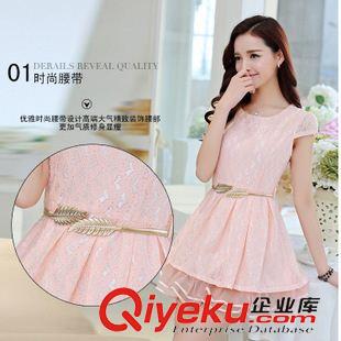 夏季新品7月23 2015夏季新品款修身顯廋公主裙短袖復(fù)合蕾絲連衣裙送腰帶實(shí)拍現(xiàn)貨原始圖片3