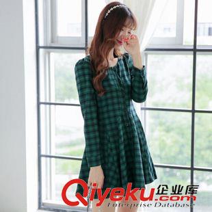 夏季新品7月23 2015春秋裝新品款格子連衣裙經典格紋百搭長袖圓領大擺裙實拍現貨原始圖片2