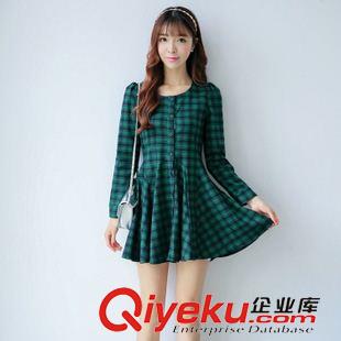 夏季新品7月23 2015春秋裝新品款格子連衣裙經典格紋百搭長袖圓領大擺裙實拍現貨原始圖片3