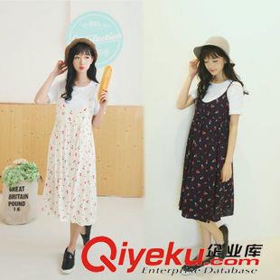 夏季新品7月23 2015夏季新款日系森女風櫻桃 薄款棉麻吊帶中長連衣裙可調節(jié)長短