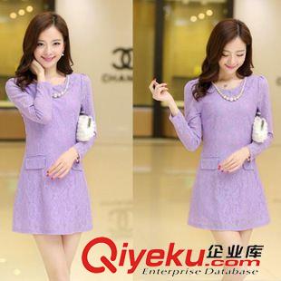 夏季新品7月23 2015年春裝新款韓版女裝修身長(zhǎng)袖圓領(lǐng)套頭短裙中腰蕾絲連衣裙現(xiàn)貨原始圖片3