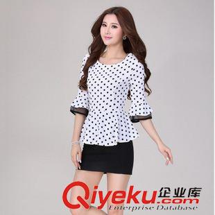 夏季新品7月23 2015春夏季新品款女裝韓版淑女氣質(zhì)圓點(diǎn)拼接OL上衣 （廣州）現(xiàn)貨