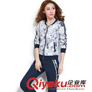 夏季新品7月23 2015春裝新款時尚印花修身休閑潮女運動服套裝衛(wèi)衣兩件套廠家直銷原始圖片2