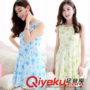 夏季新品7月23 2015年夏季新款圓領(lǐng)無袖蕾絲大擺印花背心裙中長(zhǎng)款連衣裙廠家直銷原始圖片2