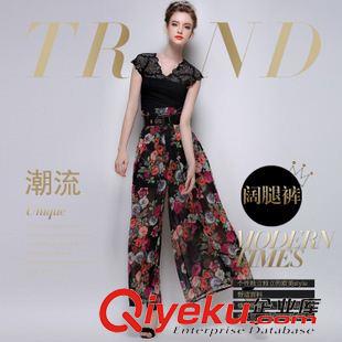 休閑褲 歐洲站2015夏季新款高腰褲子休閑長(zhǎng)褲歐美時(shí)尚大牌氣質(zhì)花色闊腿褲原始圖片2