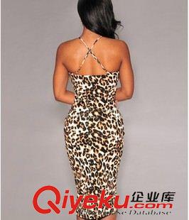 夏季新品7月19 2015夏季新品款速賣通ebay性感野性豹紋可調節肩帶開叉吊帶連衣裙