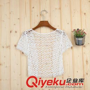 夏季新品7月19 2015夏季新品款韓版鉤花鏤空蕾絲罩衫夏季短袖大碼寬松開衫女原始圖片2