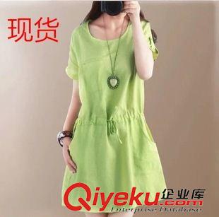 夏季新品7月19 2015夏裝新品款大碼女裝韓版寬松中長款短袖棉麻連衣裙廠家直售原始圖片3