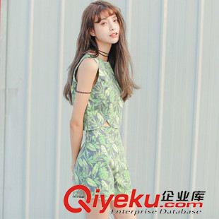 休閑套裝 實(shí)拍 2015夏裝新款韓版修身葉子印花背心+短褲兩件套女好質(zhì)量套裝原始圖片3