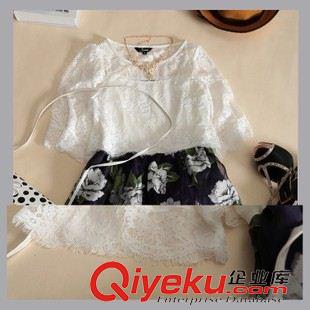 休閑套裝 2015夏裝新款歐根紗連衣裙女韓版蕾絲印花兩件套女裝連衣裙原始圖片3