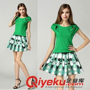 休閑套裝 歐洲站2015夏季新款  短袖上衣3D數碼印花短裙 套裝女1691原始圖片2