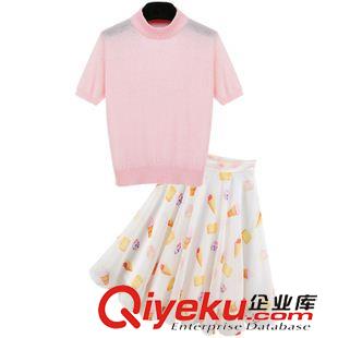休閑套裝 歐洲站2015夏季新款歐美女裝套頭針織上衣歐根紗半身裙兩件套套裝原始圖片2