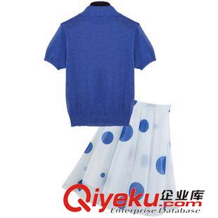 休閑套裝 歐洲站2015夏季新款套裝氣質半高領針織衫雪紡波點中裙女裝兩件套原始圖片3