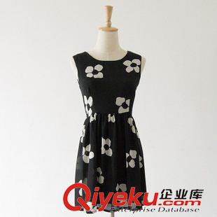 夏季新品7月19 2015夏季韩国代购同款套头修身花朵无袖背心圆领雪纺连衣裙 实拍