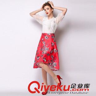 半身裙 實(shí)拍歐洲站2015夏季新款時尚大牌氣質(zhì)3D花朵半身裙高腰裙中裙潮女