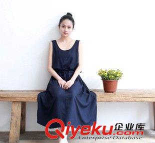 夏季新品7月19 2015夏季新款文藝女裝純棉麻紅色無(wú)袖背心連衣裙實(shí)拍現(xiàn)貨廠家直售