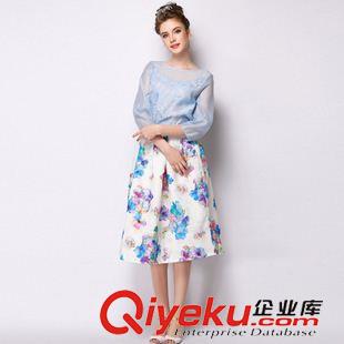半身裙 實(shí)拍 歐洲站 2015夏季新款歐美風(fēng)時尚大牌歐根紗印花半身蓬蓬裙原始圖片3