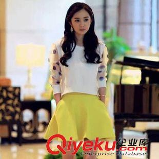 半身裙 歐洲站2015夏季新款歐美風(fēng)楊冪明星同款波點(diǎn)長袖上衣+半身裙套裝原始圖片3