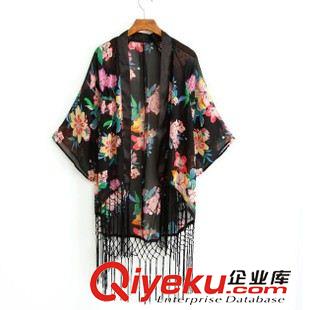 夏季新品7月19 2015 夏季 新品款 花朵流蘇和服式開襟ts性感雪紡衫 廠家直售原始圖片3