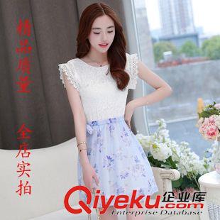 夏季新品7月12 2015新款蕾絲拼接甜美印花連衣裙 時(shí)尚雪紡連衣裙原始圖片2