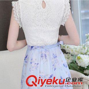 夏季新品7月12 2015新款蕾絲拼接甜美印花連衣裙 時(shí)尚雪紡連衣裙原始圖片3