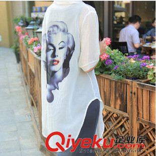 夏季新品7月12 夏季夢(mèng)露人像印花中長(zhǎng)款雪紡襯衫 寬松長(zhǎng)袖防曬衣 空調(diào)衫女原始圖片3